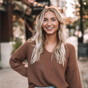 Poof! Cozy Brown V-Neck Sweater
